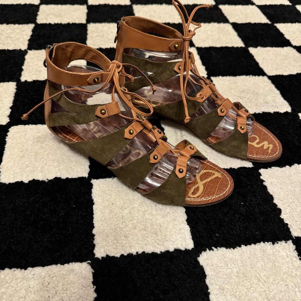 Sam Edelman Green Suede & Brown Leather Ankle Gladiator Sandals Size 9.5 M